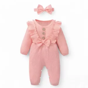 Long Sleeve Baby Romper Bodysuit with Headband